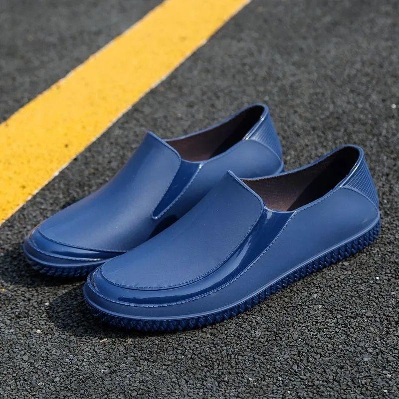 

Four Seasons Men s Rain Shoes Short Boots Tube Waterproof Non-slip Models Soft Bottom Chef Casual Waterproof Shoes Site Wear Rubber Shoes 44 синий