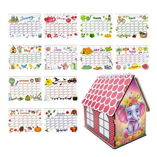 DIY Desk Calendar 2026 Diamond Art Calendar Crafting Kit Cute House Tabletop Calendar Monthly Planner Decoration for Home Office Bedroom
