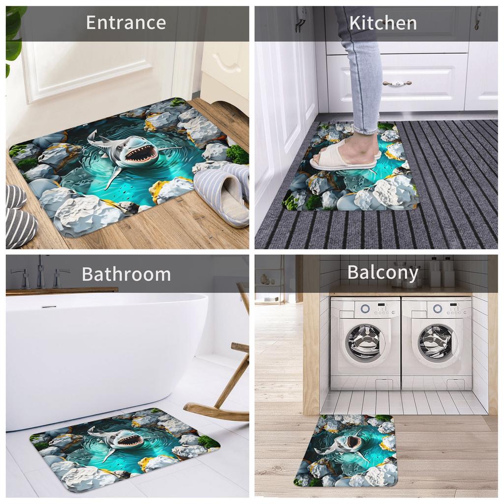 Funny 3D Sharks In Caves Gift Front Door Floor Entrance Mats Indoor  Bath Kitchen Doormat Balcony Carpet Rug