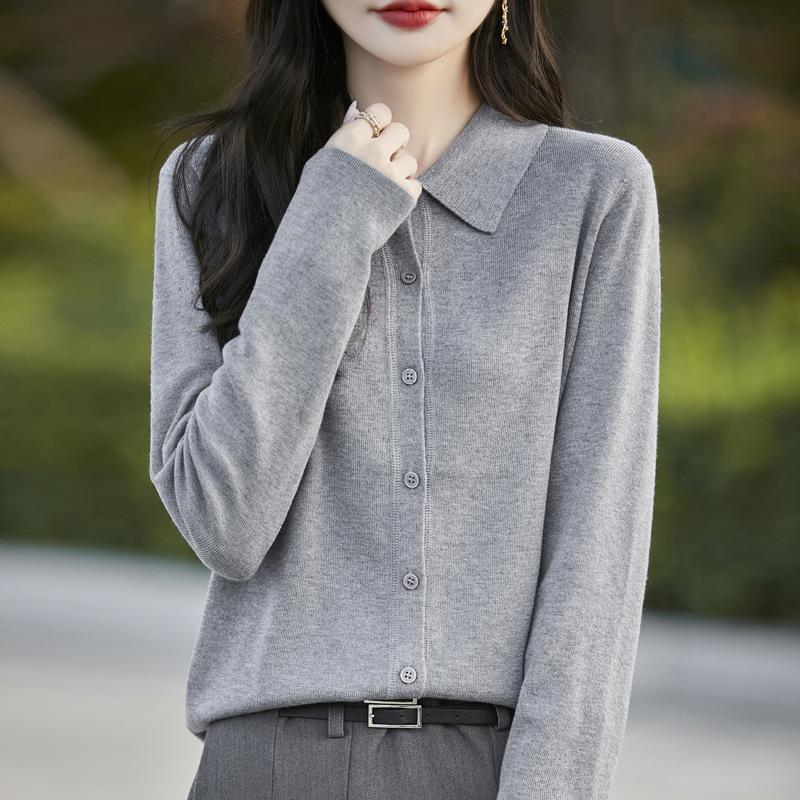 Casual Loose Knitted Long Sleeve Polo Neck Cardigan Sweater