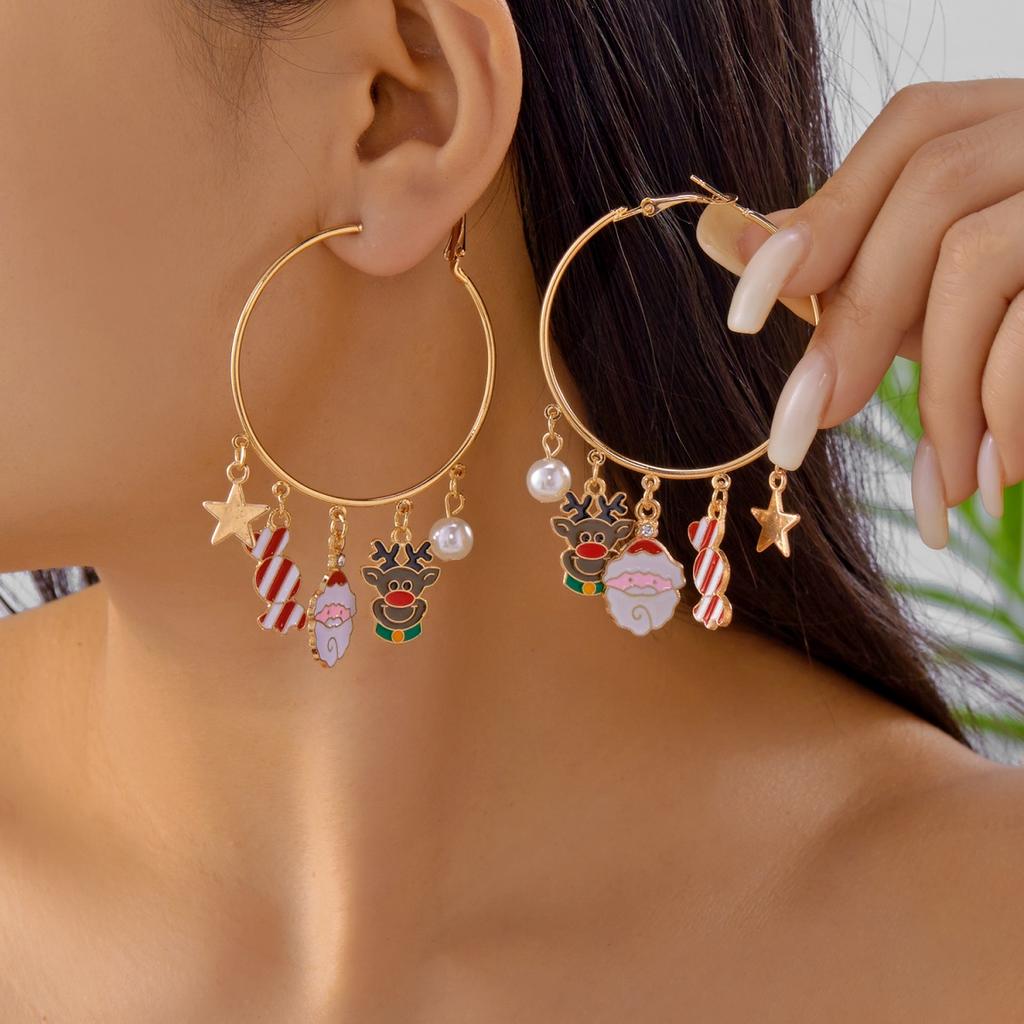 Christmas Gingerbread Xmas Tree Candy Star Snowman Santa Claus Reindeer Hoop Drop Earrings Holiday Jewelry Gift For Women Men