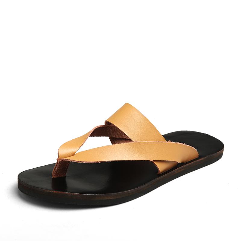 Lærtøfler for menn 2024 Hotell Strand Sommersko Høy kvalitet Stor størrelse 46 Slip-on Lette Flate Menn Flip-flops Utendørssko