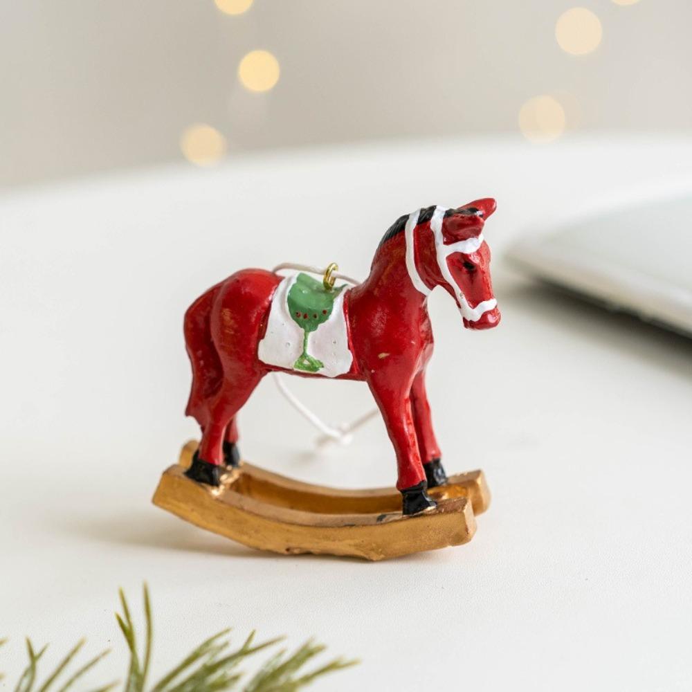 3D Cartoon Horse Christmas Retro Figurines Ornament Resin Kids Toys Gift Christmas Tree Decoration Multifunction