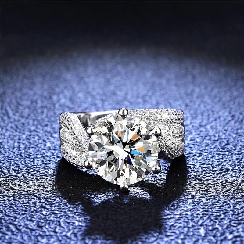 Bagues de luxe en Moissanite D couleur S925, 5.0 carats, en argent 18 carats, en or blanc, pour fiançailles, mariage, bijoux pour femmes