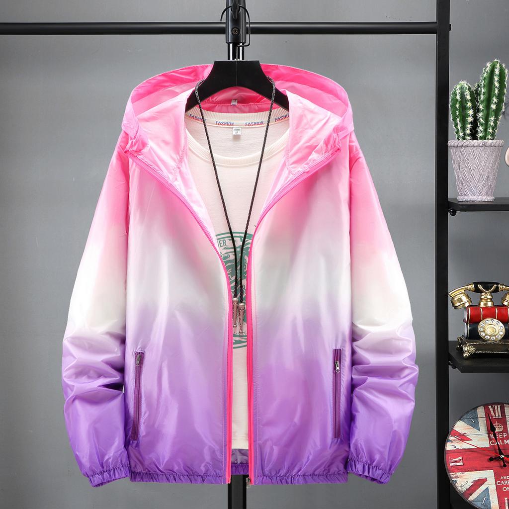 Women's Fashion Gradient Printed Hooded Tops Outdoor Sunscreen Coat