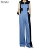 Damen Lässiger Rundhals Ärmelloser Patchwork Weiter Bein Langer Jumpsuit