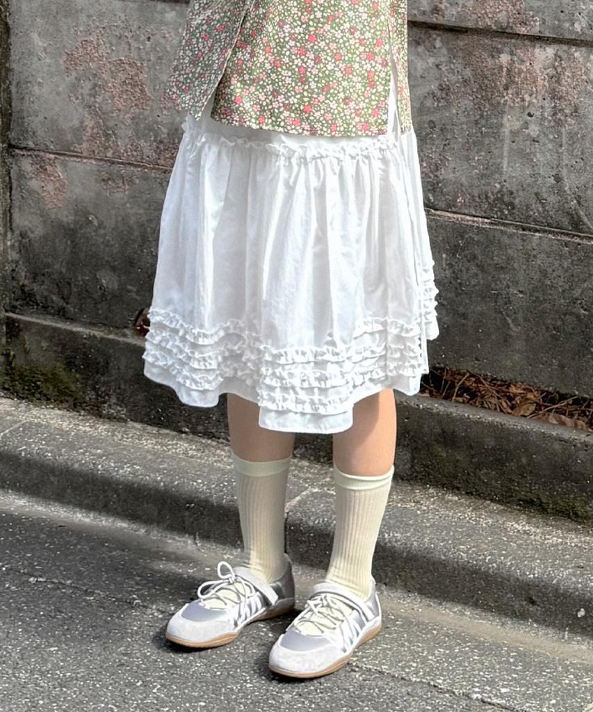 KOOKEESEE Katie Frill Midi Skirt (White)