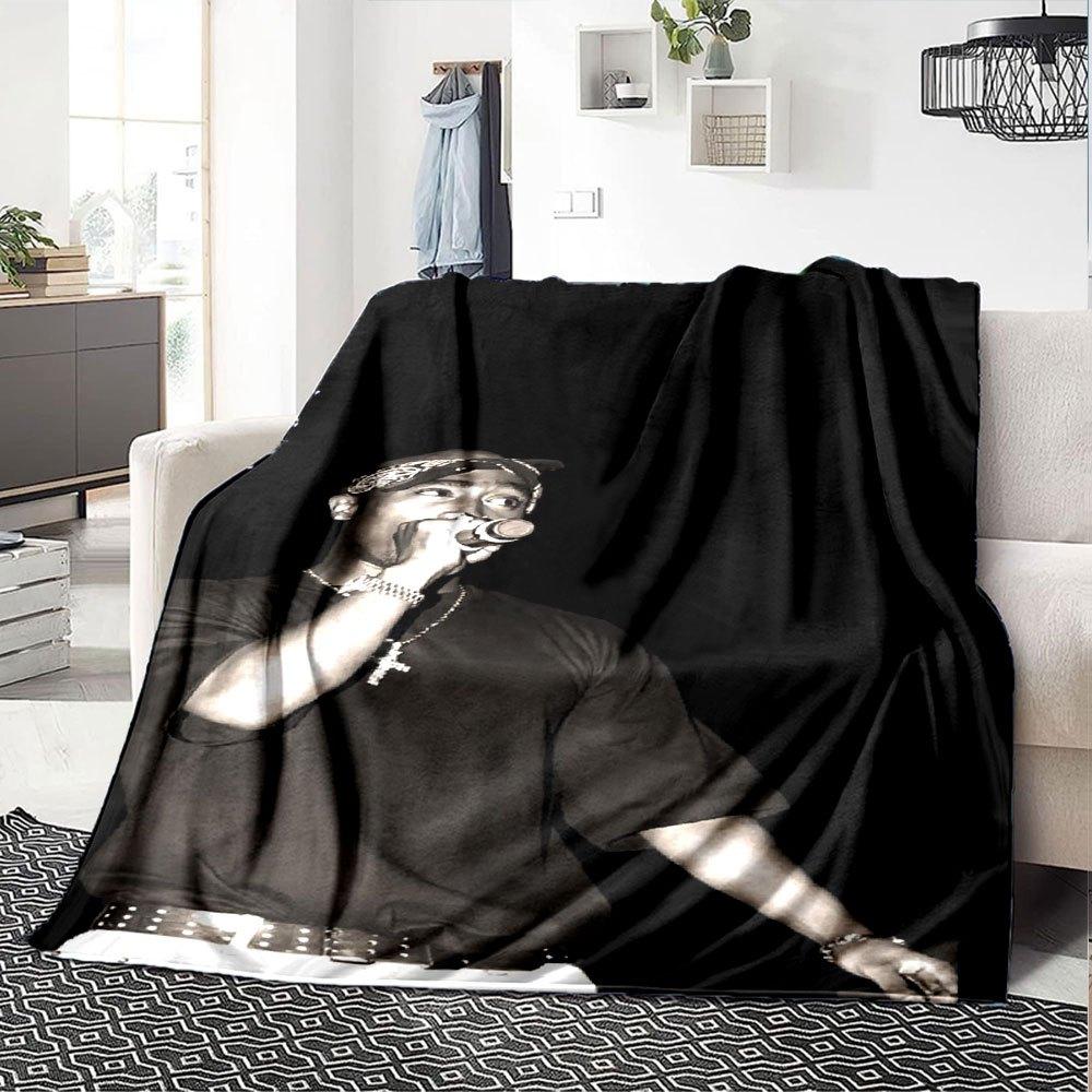 1pc 2PacHip Hop Blanket Soft Lightweight All Season Multi Purpose Throw for Sofa, Bed, Office & Picnics, French Style with Iconic Album Art & Quotes