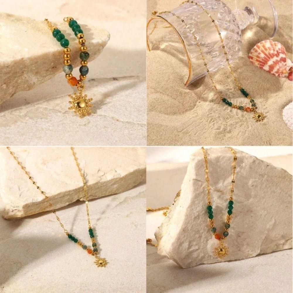 Colorful Adjustable Chain Necklace Adjustable Sunflower Necklace Colorful Beads Necklace  Woman