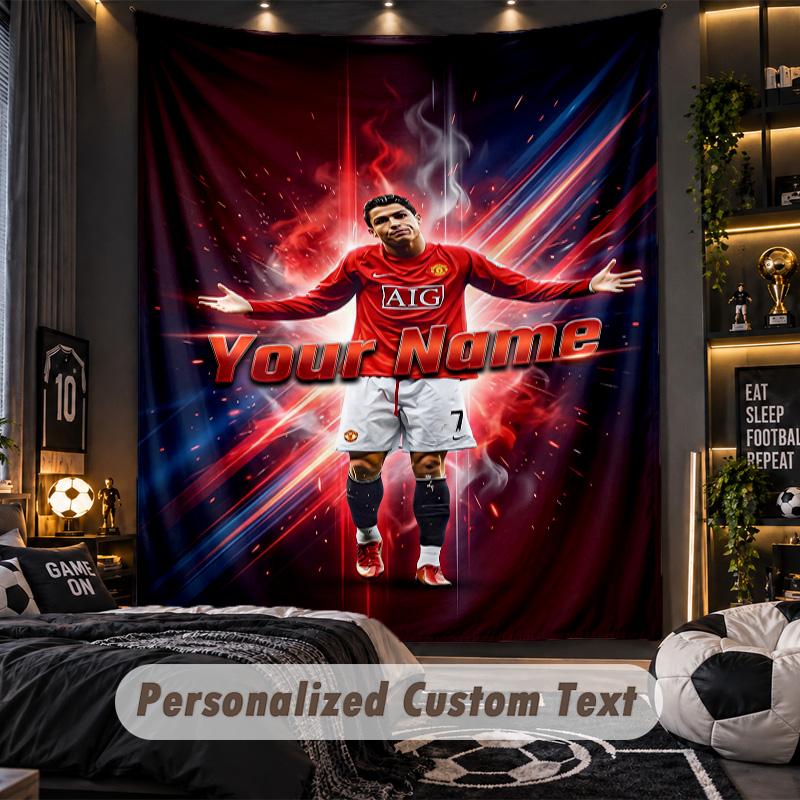 Wandteppich Cristiano Ronaldo Benutzerdefinierter Name Text Personalisierter Wandbehang Teppich Heimwanddekoration
