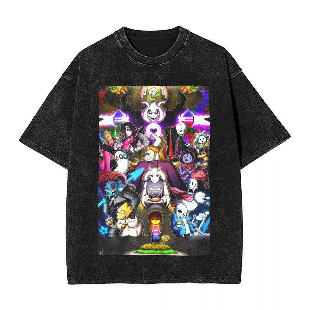 Washed Cartoon T Shirts Undertale Dog Pocket Graphic TShirts Cotton Loose Streetwear Short Sleeve Tee Shirt Men Women Clothing