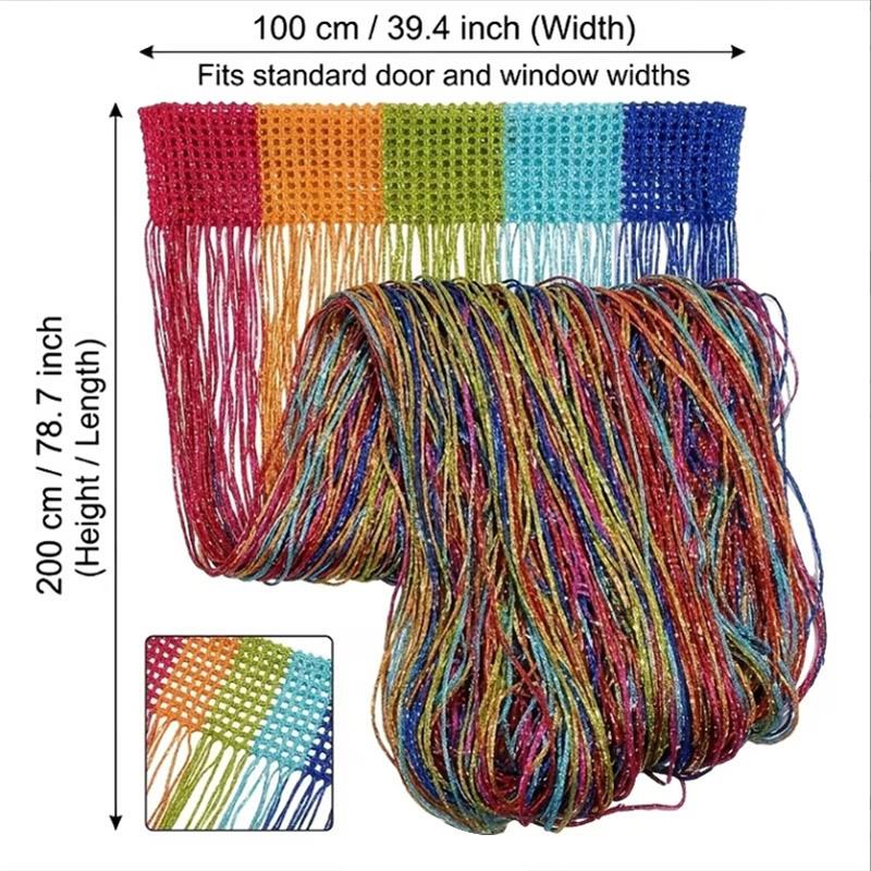 3m X 3m Colorful Silver Glitter Tassel String Curtain, Extra Dense Hanging Room Divider Curtain for Wedding Living Room Entryway