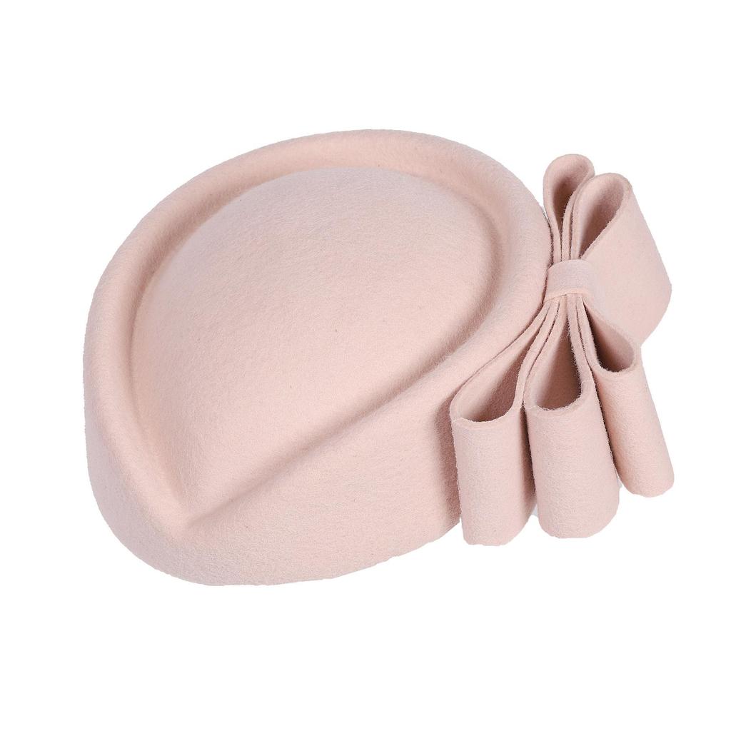 Vintage Wool Pillbox Hat with Bow, Light Pink, Formal Church Wedding Fascinator, Women's Special Occasion Headwear