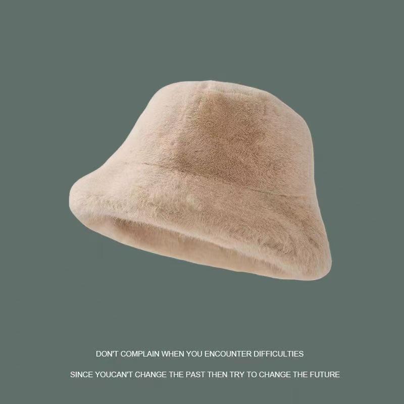 

Women s Plush Bucket Hat - Warm, Versatile, Large Head Fit for Autumn/Winter грязно-белый