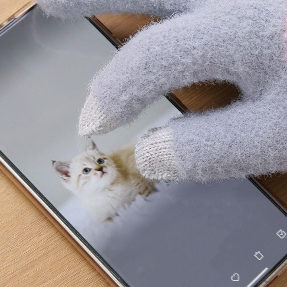 Touchscreen Knitted Wool Mittens Thicken Outdoor Cycling Gloves Full Finger Guantes  Women Men