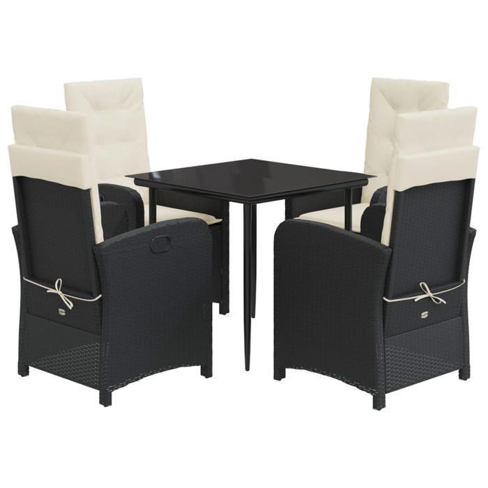 VidaXL Ensemble à Manger de Jardin avec Coussins 5 pcs, Table et Chaises avec Dossier Réglable, Meubles d'Extérieur Patio 3212291