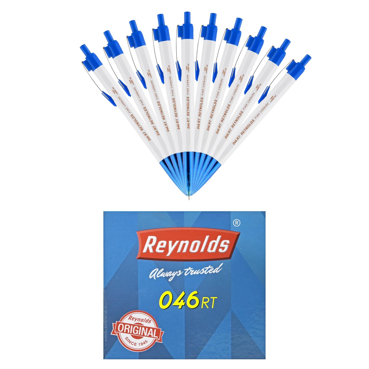 

Reynolds 046 Retractable Ball Pen Set Pack Of 1 X 10 BLUE PENS Blue Ink 0.7 mm Tip Smooth Writing For Office School Use