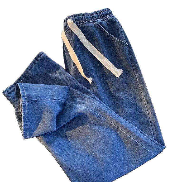 Jeans con cordón estilo sudeste asiático: Pantalones Retro de Pierna Recta, Corte Holgado, Inspirados en Hong Kong para Hombre.