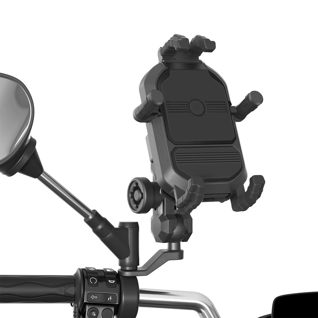 Motorcycle Phone Mount Holder Waterproof Motorcycle Cell Phone Holder Anti-theft 360 Degrees Rotation Motorbike Rearview Mirror Mount for 3.5-6.5inch
