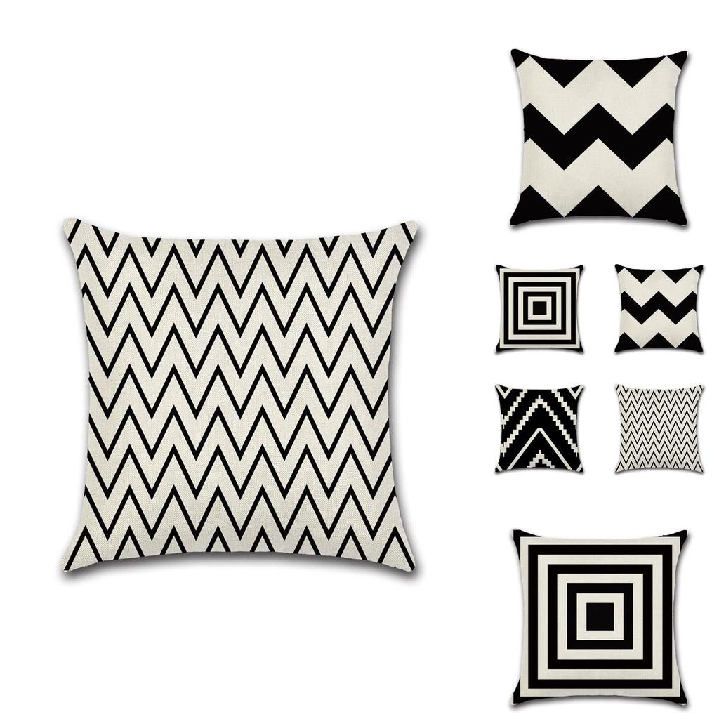 Elegant Black White Geometric Waves Cushion Cover For Home Bed Decoration
