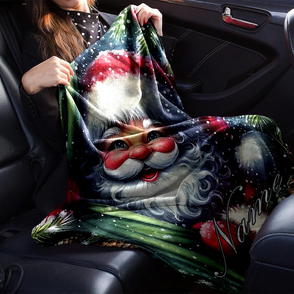 Custom Name Christmas Santa Claus Theme Printed Blanket - Perfect for Couch, Bed, Travel & Outdoor Use | Machine Washable, Cozy & Durable.