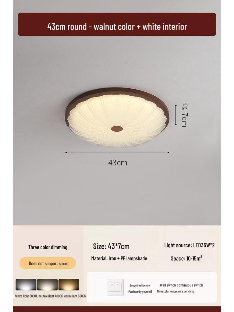 2025 Chinese Style Walnut Ceiling Light: Retro Round Design for Bedroom & Study