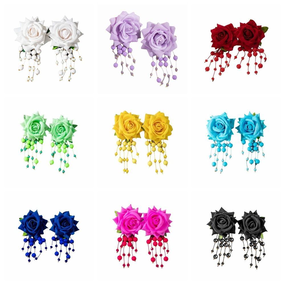 Beads Tassel Flower Earrings Temperament Women Jewelry Fashion Drop Earrings  Party
