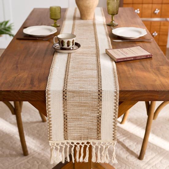 Bohemian Table Runner Striped Table Runner with Tassels Rustic Fringed Table Runner for Home Farmhouse Dining Table Decor