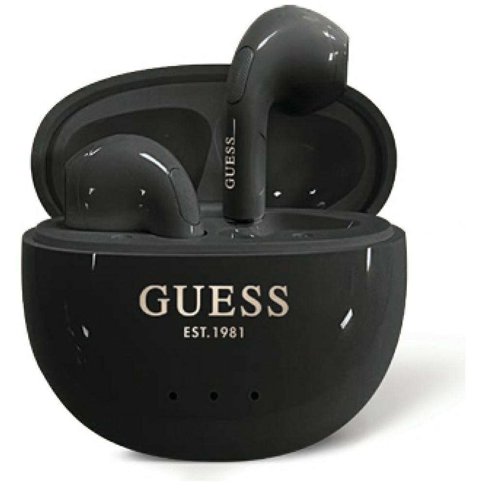 TWS Guess Glossy Effect EggShape Printed Classic Logo Black Headphones