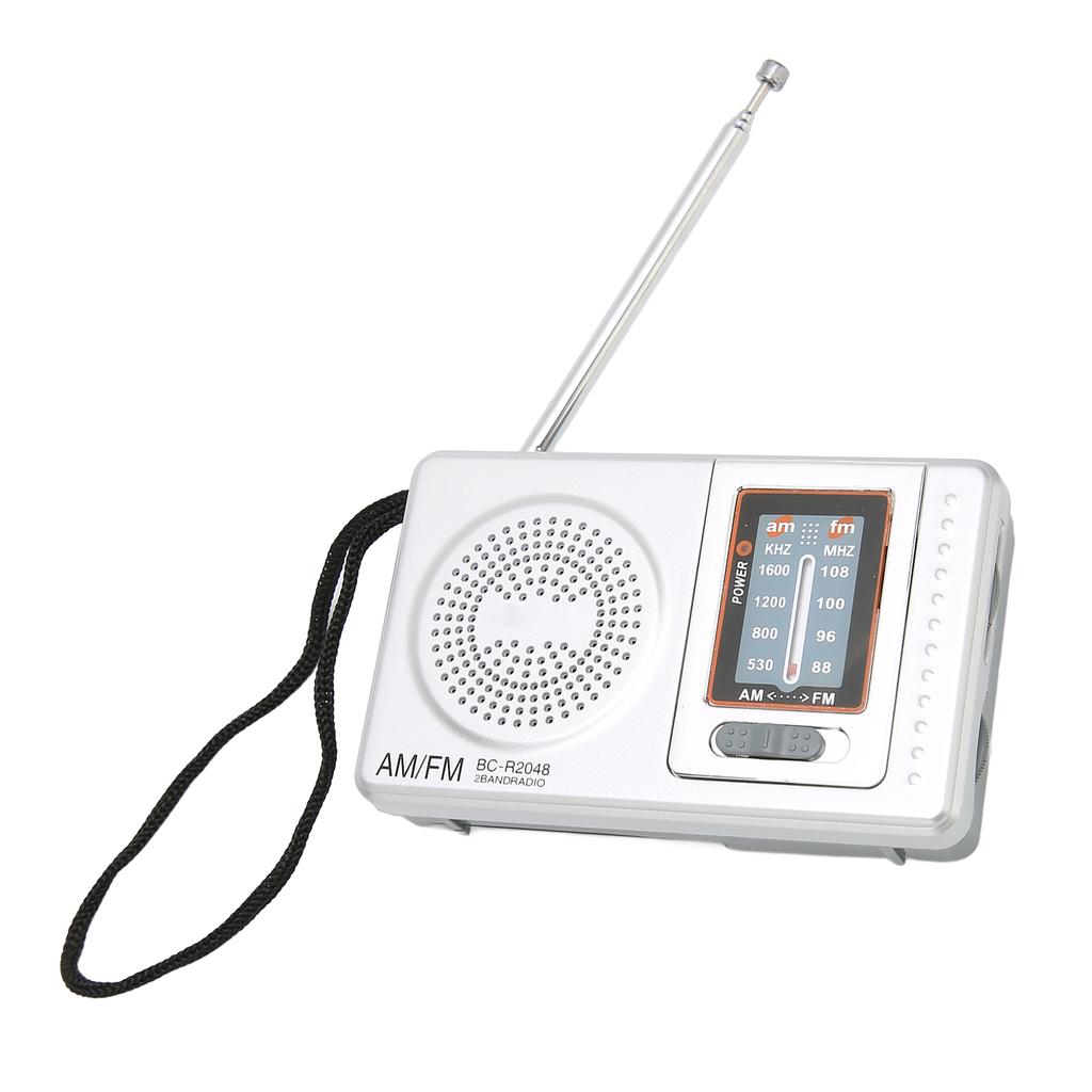 AM FM rádio Stříbrnošedá kapesní velikost AM FM kompaktní jednoduchý design kapesní rádio napájené AA bateriemi