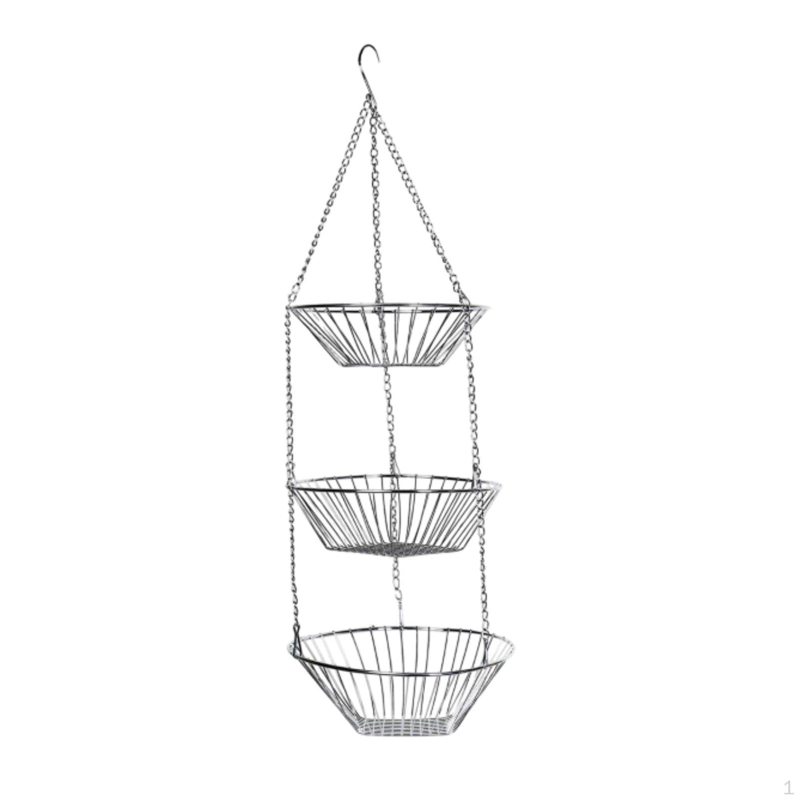 3 Tier Fruit Hanging Basket Vegetable Storage Heavy Duty Hook Wire Organizer for