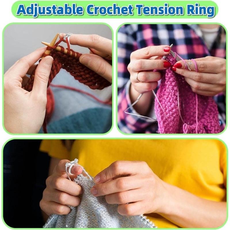Adjustable Knitting Loop Crochet Loop Rings with Stiching Marker Open Finger Holder Rings for Faster Knitting Yarn Guide