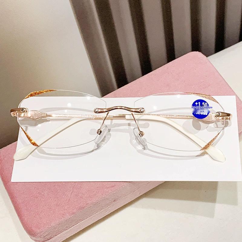 

Women s Frameless Anti-Blue Light Glitter Reading Glasses No Magnification