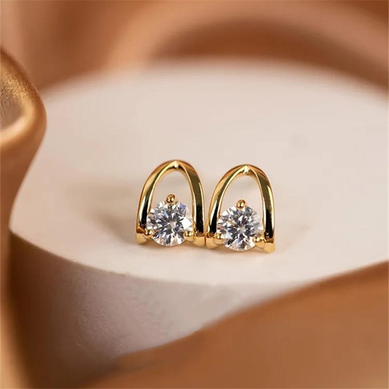 925 Sterling Silver Plating 14K Gold Single Zircon Geometric Earrings for Women Simple Ear Studs Fashion Party Fine Jewelry