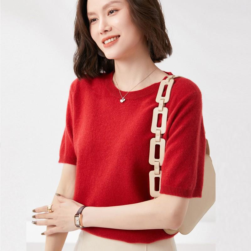 Women's Knitted Short Sleeve Spring/Summer Pullover Sweater - Round Neck, Lightweight, Half Sleeve.