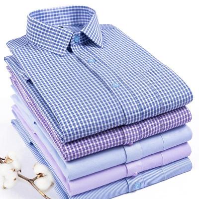 Men's Spring & Autumn Long Sleeve Slim Plaid/Striped Cotton Business Casual Shirt