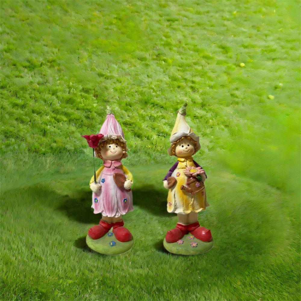 2pcs Creative Resin Garden Couple Sculpture Cute Waterproof Boy and Girl Statue Cartoon Miniatures Figurine Gift