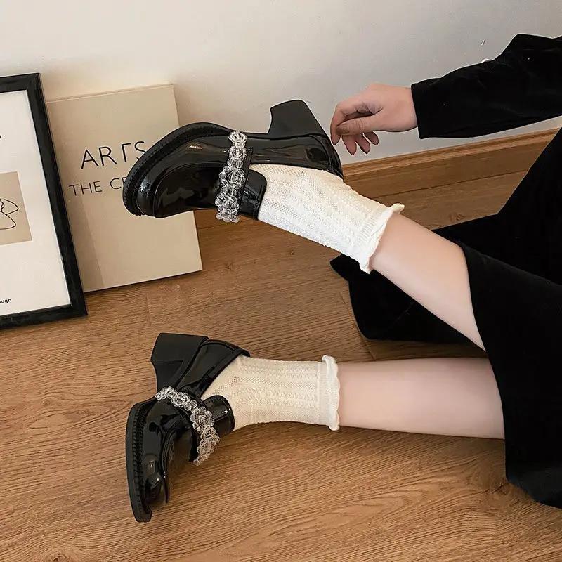 Ladies Pumps Round Toe Black With Heel Crystals Luxury Brand Chic Point Non Slip 39 Elegant Spring On Offer Shoe Women's Shoes