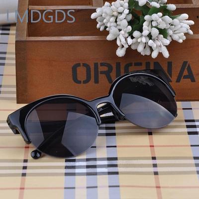 Fashion Retro Designer Round Circle Glasses Cat Eye Semi-Rimless Women's Sunglasses