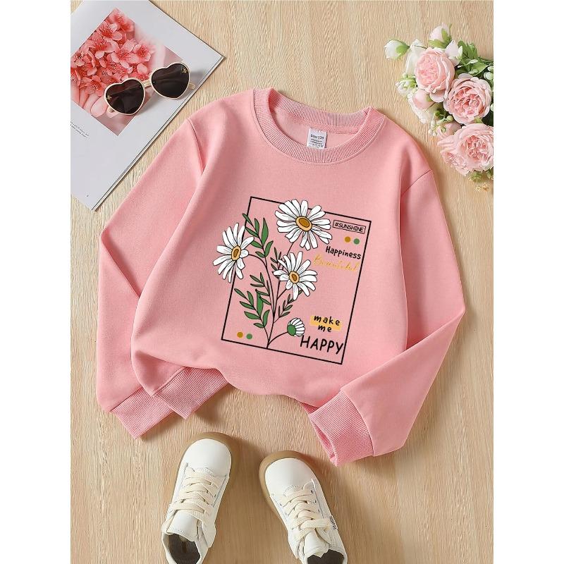Kids Sweatshirt,Daisy Flowers Green Leaves Sunshine Machine Washable, Spring And Autumn, Sportswear And Casual Wear, Soft And Comfortable