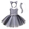 Kinderen Dierenoortjes Hoofdband Strik Staart Tutu Jurk Set Cosplay Halloween Kostuum Verjaardagsfeest Cadeau Haarband Kerst Accessoire