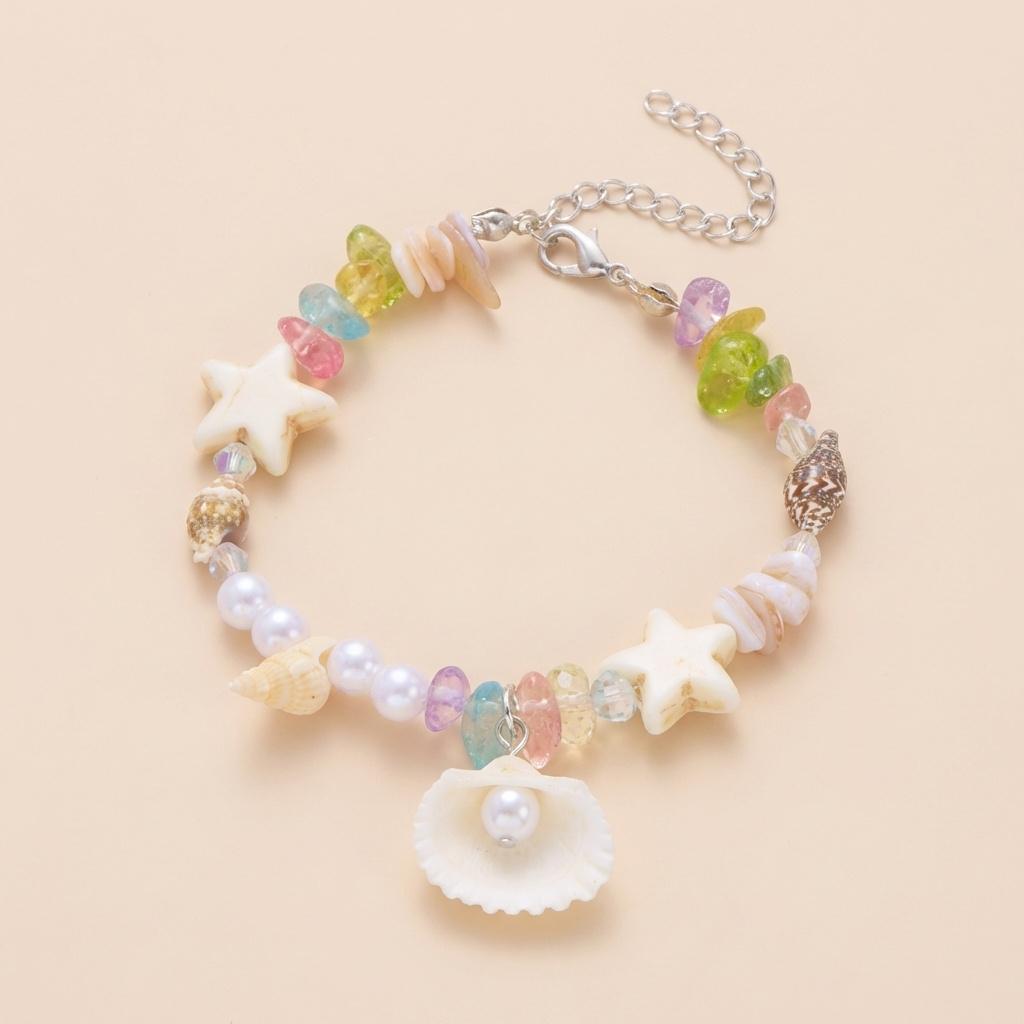 Bohemian Starfish Shell Bracelet for Women Girls Summer Beach Conch Colorful Rice Beads Beaded Bracelet Friendship Jewelry Gifts