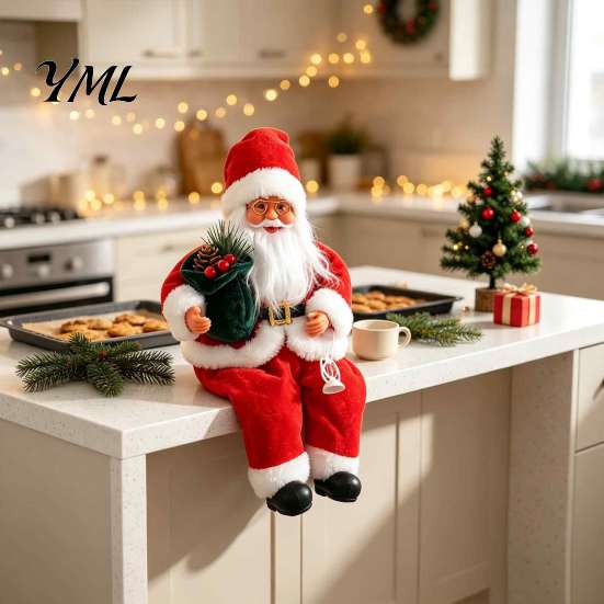 Winter Holiday Home Decor Plush Santa Claus Figurine, 11.81 Inch Christmas Sitting Fabric Shelf Sitter Doll for Decoration And Festive Scene