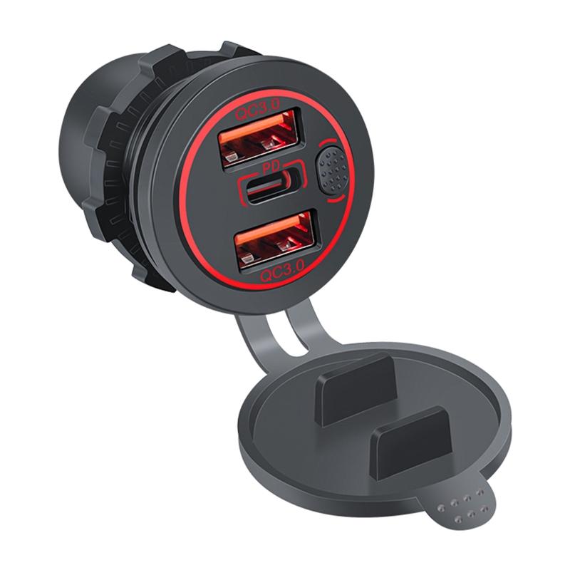 3 Ports USB Car Charger Quick Charge 3.0 PD Fast Car Charger with On/Off Button