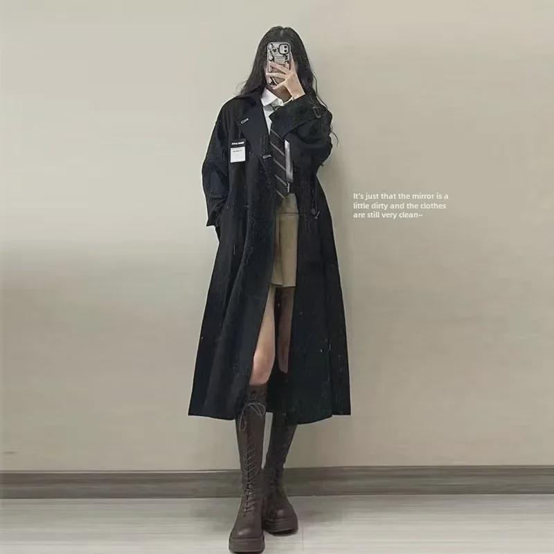 High-Grade Women's Mid-Length Black Trench Coat - Chic Spring & Autumn 2023 Collection