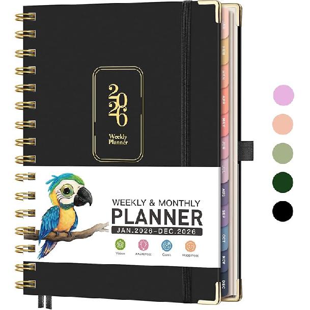 RETTACY 2026 Planner, Weekly and Monthly, Medium Size (5.7" x 8.3"), Jan - Dec 2026, Agenda, Calendar, 12 Month Tabs, Hardcover, 100 GSM Thick Paper,