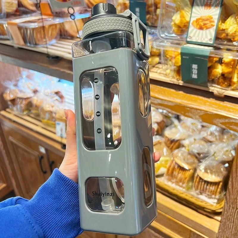 700/900ml Kawaii Pastel Water Bottle with Straw Girl Plastic Travel Tea Juice Milk Cup Portable Cute Shaker Drink Bottle Gift