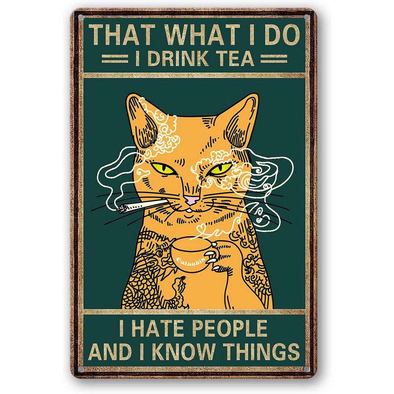 Funny Cat Decor Metal Tin Signs I Do What I Want  Cute Cat Funny Metal Posters Wall Art Decor Signs for Bathroom, Garden, Home