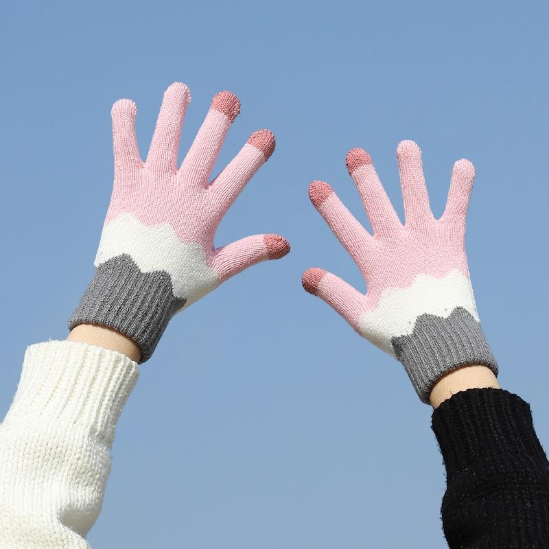 Winter Women's Cycling Gloves Imitation Cashmere Gloves Student Cycling Thickened Thermal Gloves Creative Color Matching Gloves