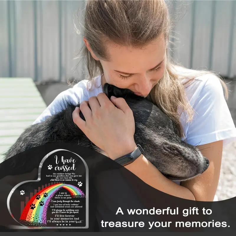 2D Flat Heart-Shaped Acrylic Pet Memorial Gift Desktop Decorative Plaque, Rainbow Bridge Design, Home Decor Plaque Hanging Wall Art Decorative Garden